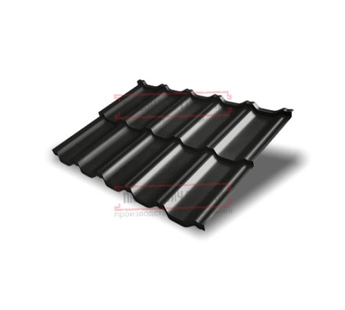 Металлочерепица модульная Квинта Uno 3D RAL9005 Velur-0,5