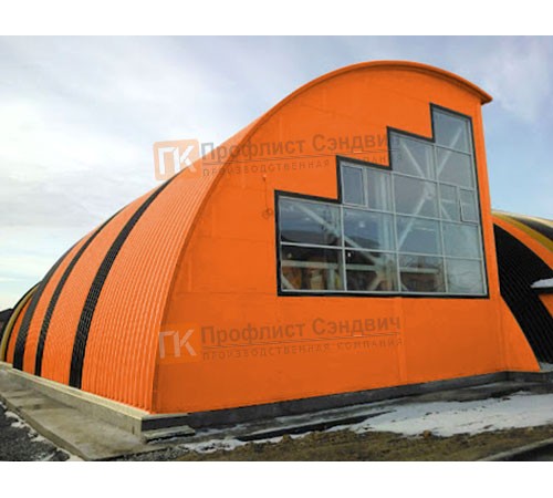 Сэндвич-панели арочные с пенополиуретаном, ширина 1200 мм, толщина 100 мм, 0.5/0.5, RAL2004