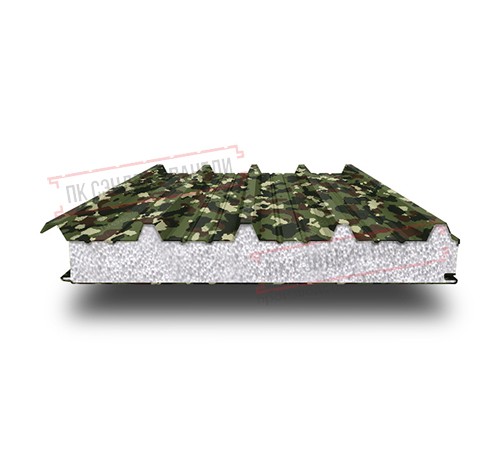 Сэндвич панели кровельные с пенополистиролом, ширина 1200 мм, толщина 100 мм, 0.5/0.5, милитари