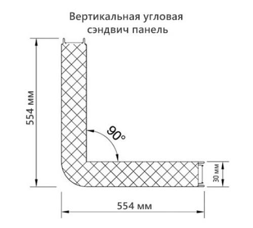 Угловая сэндвич-панель вертикальная из минеральной ваты, 0.5/0.5, ширина 1000 мм, толщина 30 мм, RAL5002