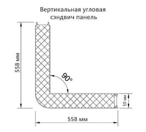 Угловая сэндвич-панель вертикальная из минеральной ваты, 0.5/0.5, ширина 1000 мм, толщина 50 мм, RAL6005