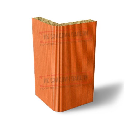 Угловая сэндвич-панель вертикальная из минеральной ваты, 0.5/0.5, ширина 1000 мм, толщина 60 мм, RAL2004
