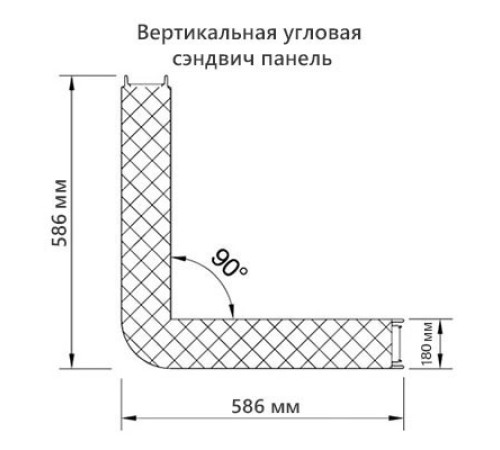 Угловая сэндвич-панель вертикальная из минеральной ваты, 0.5/0.5, ширина 1000 мм, толщина 180 мм, RAL6018