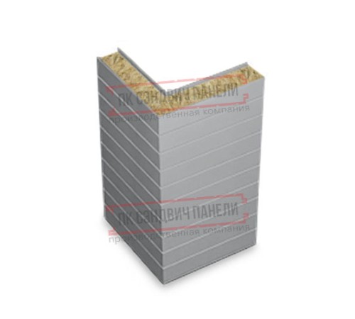 Горизонтальная угловая сэндвич-панель из минеральной ваты, ширина 1000мм, толщина 20мм, 0.5/0.5, RAL7004