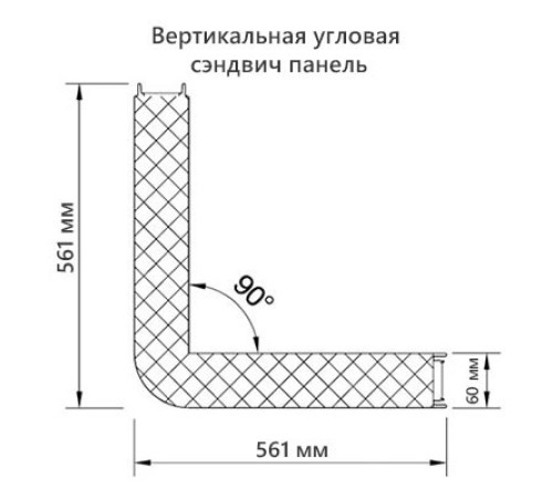 Угловая сэндвич-панель вертикальная из пенополистирола, 0.5/0.5, ширина 1200 мм, толщина 60 мм, RAL3020