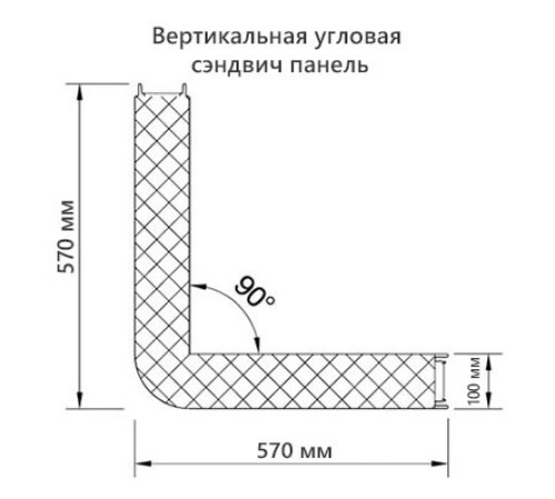 Угловая сэндвич-панель вертикальная из пенополиизоцианурата, 0.5/0.5, ширина 1000 мм, толщина 100 мм, RAL8017