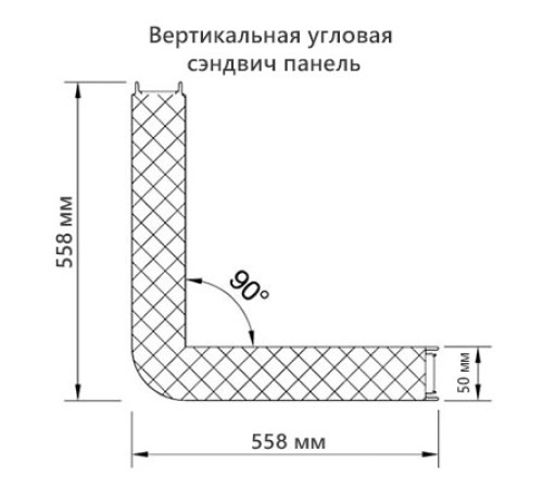 Угловая сэндвич-панель вертикальная из пенополиуретана, 0.5/0.5, ширина 1000 мм, толщина 50 мм, RAL5002