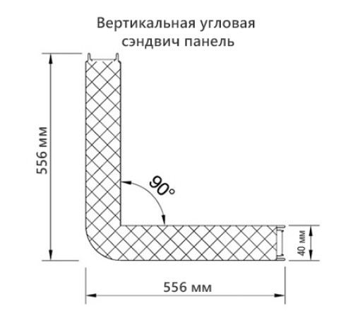 Угловая сэндвич-панель вертикальная из минеральной ваты, 0.5/0.5, ширина 1000 мм, толщина 40 мм, RAL6005