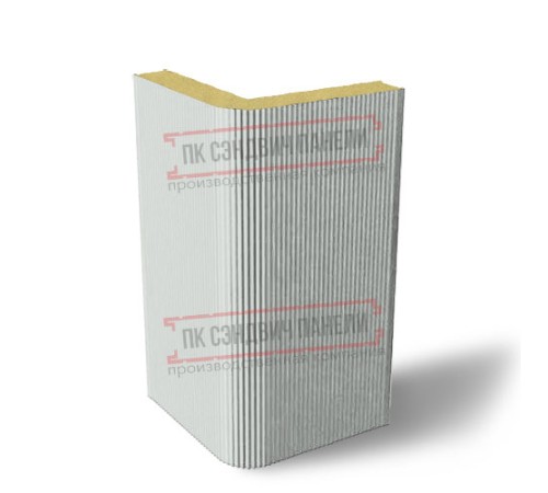 Угловая сэндвич-панель вертикальная из пенополиизоцианурата, 0.5/0.5, ширина 1200 мм, толщина 30 мм, RAL7035